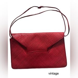 80's Vintage Red SUSAN GAIL Italian Woven Leather Clutch/Shoulder Bag
